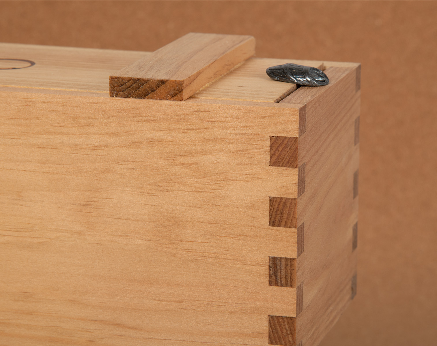 Close-up detail shot of a custom wine box