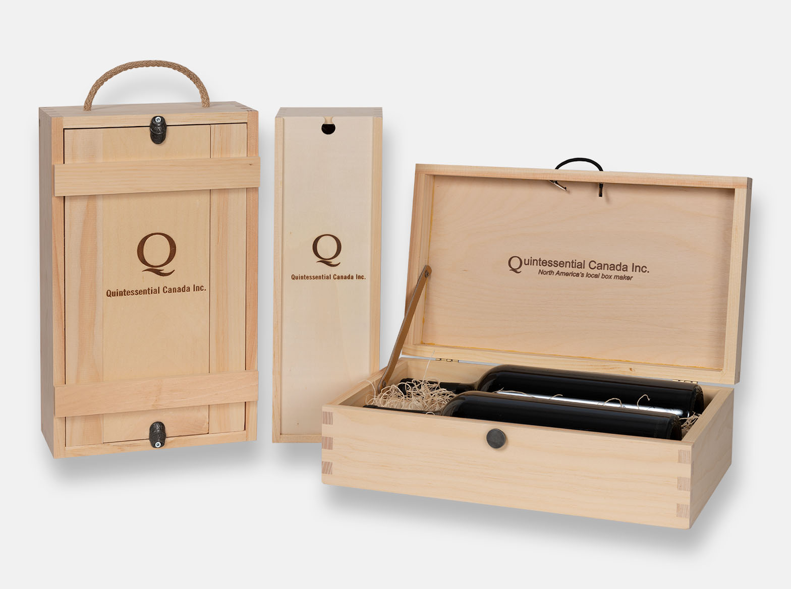 Wine box shown with no oil or stain finish, natural wood